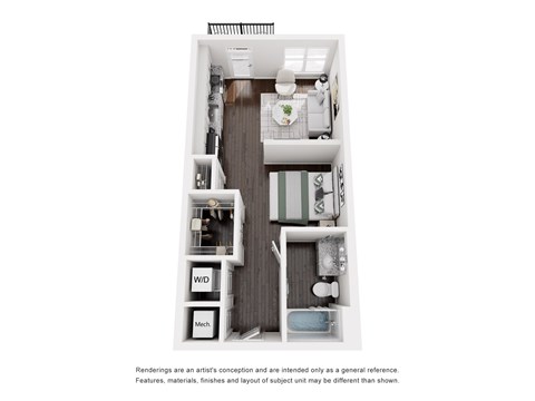 Floor plan for studio, 1 bath